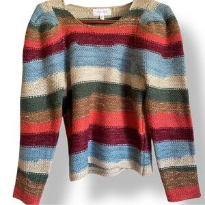 Dear John Leah Sweater in Fruitstripe Puff Sleeve Wool Blend Boho Scoopneck
